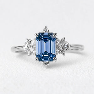 Lyra’s Cadence | 2CT Vintage Emerald Cut Blue Sapphire Ring.