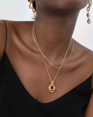 18K Gold Vermeil Molten Twisted Double Pendant Necklace.
