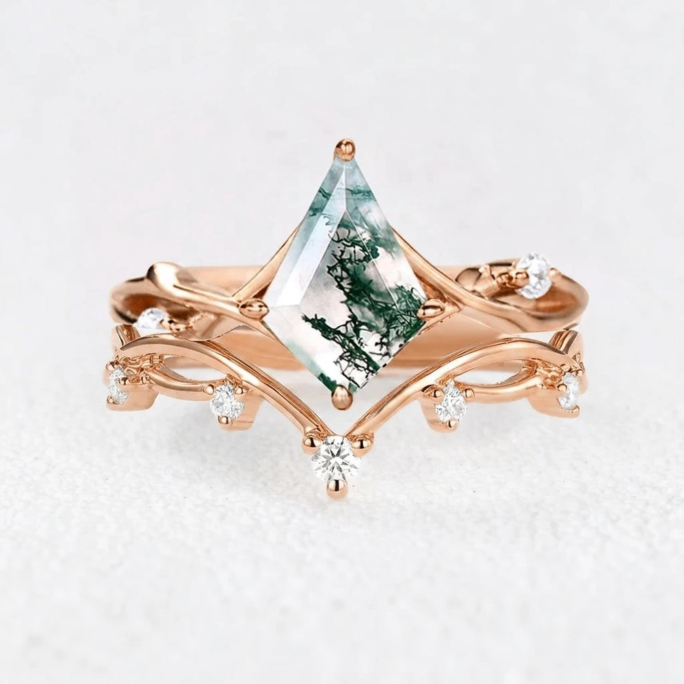 Genevieve’s Grove  | Kite Cut Moss Agate Bridal Set 2pcs