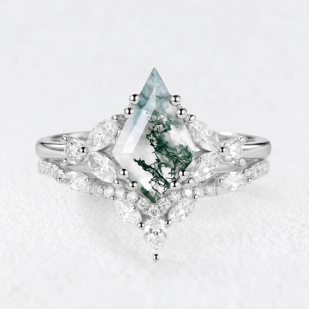 Sylvie‘s Glimmer | Moss Agate Cluster Chevron Bridal Duo