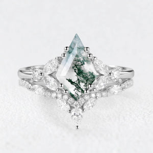 Kite Whisper | Moss Agate Cluster Engagement Set 2pcs