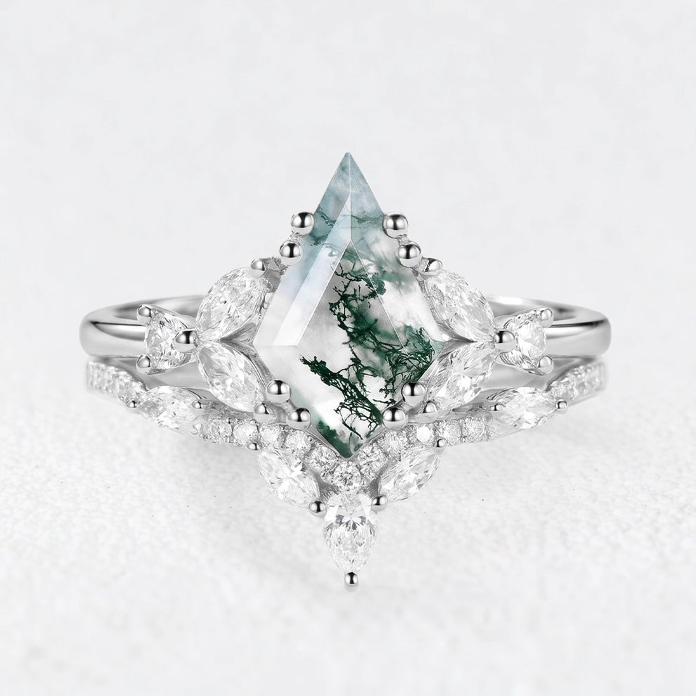 Sylvie‘s Glimmer | Moss Agate Cluster Chevron Bridal Duo