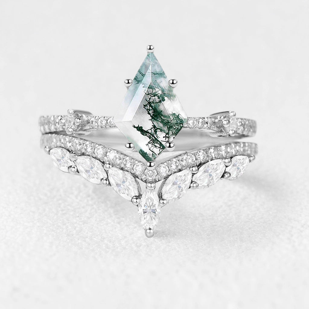 Isadora’s Grove | Vintage Kite Cut Moss Agate Bridal Set 2pcs