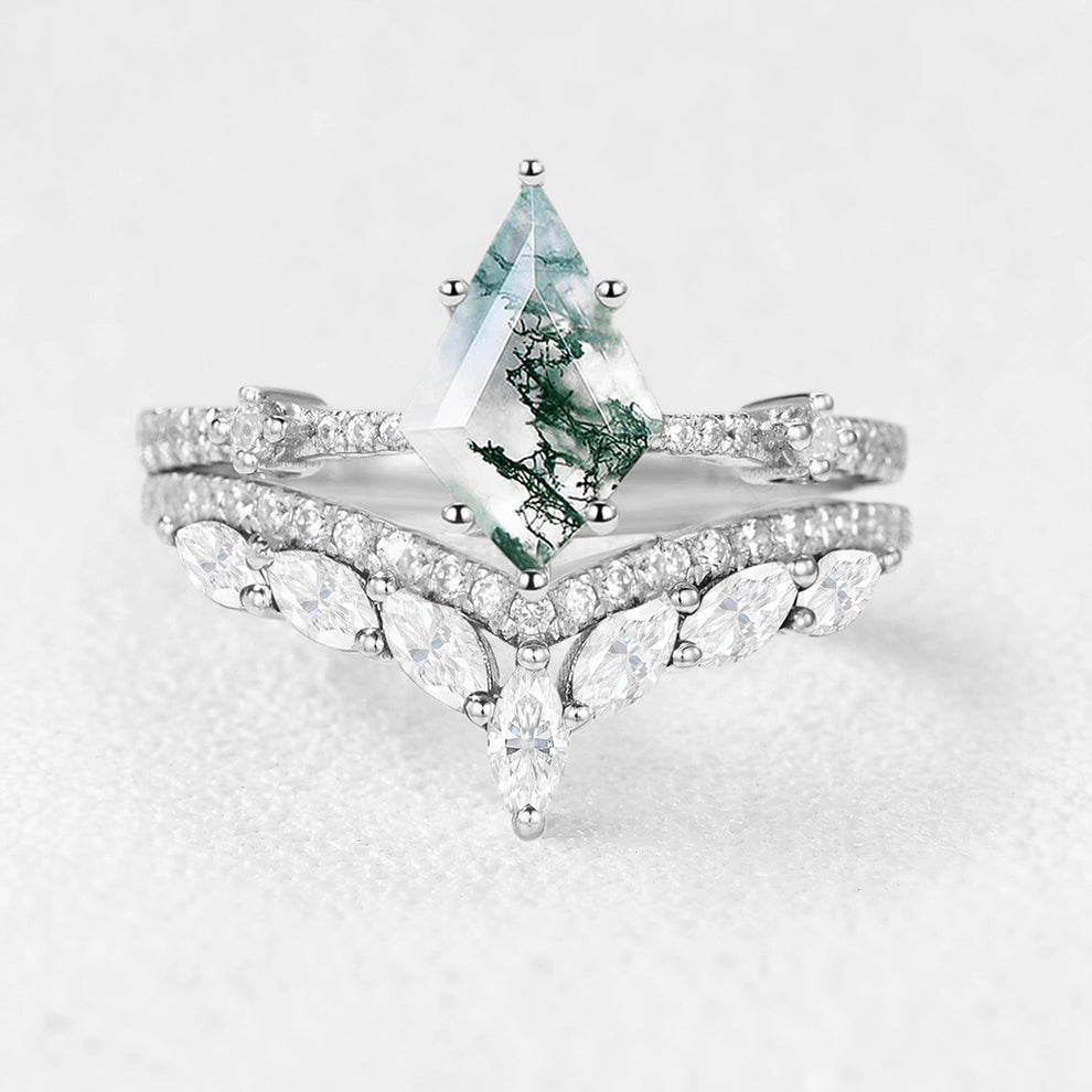 Isadora’s Grove | Vintage Kite Cut Moss Agate Bridal Set 2pcs