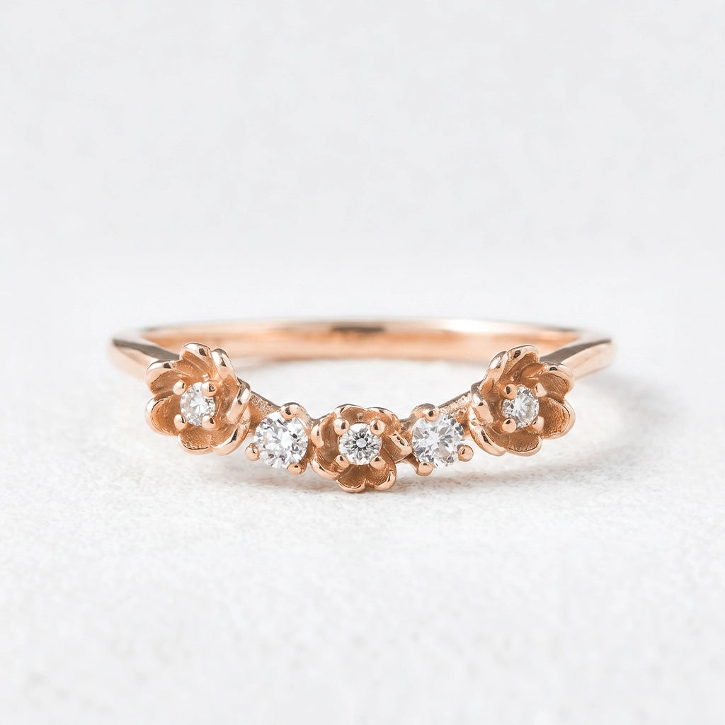 Flora’s Arc | Curved Diamond Flower Wedding Band.