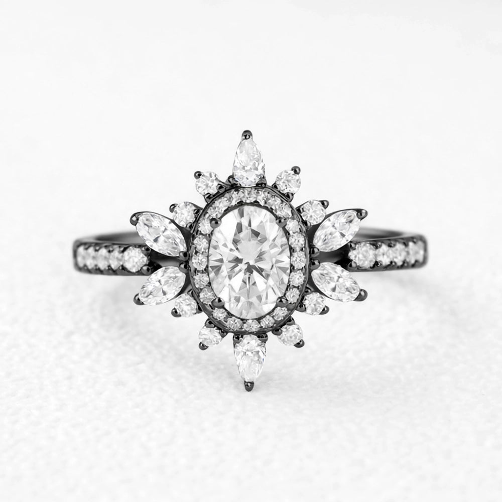 Verdana’s Nimbus | Oval Moss Agate Halo  Engagement Ring.