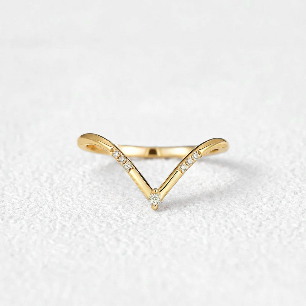Round Cut Moissanite Half Eternity Curved Wedding Band in Gold.