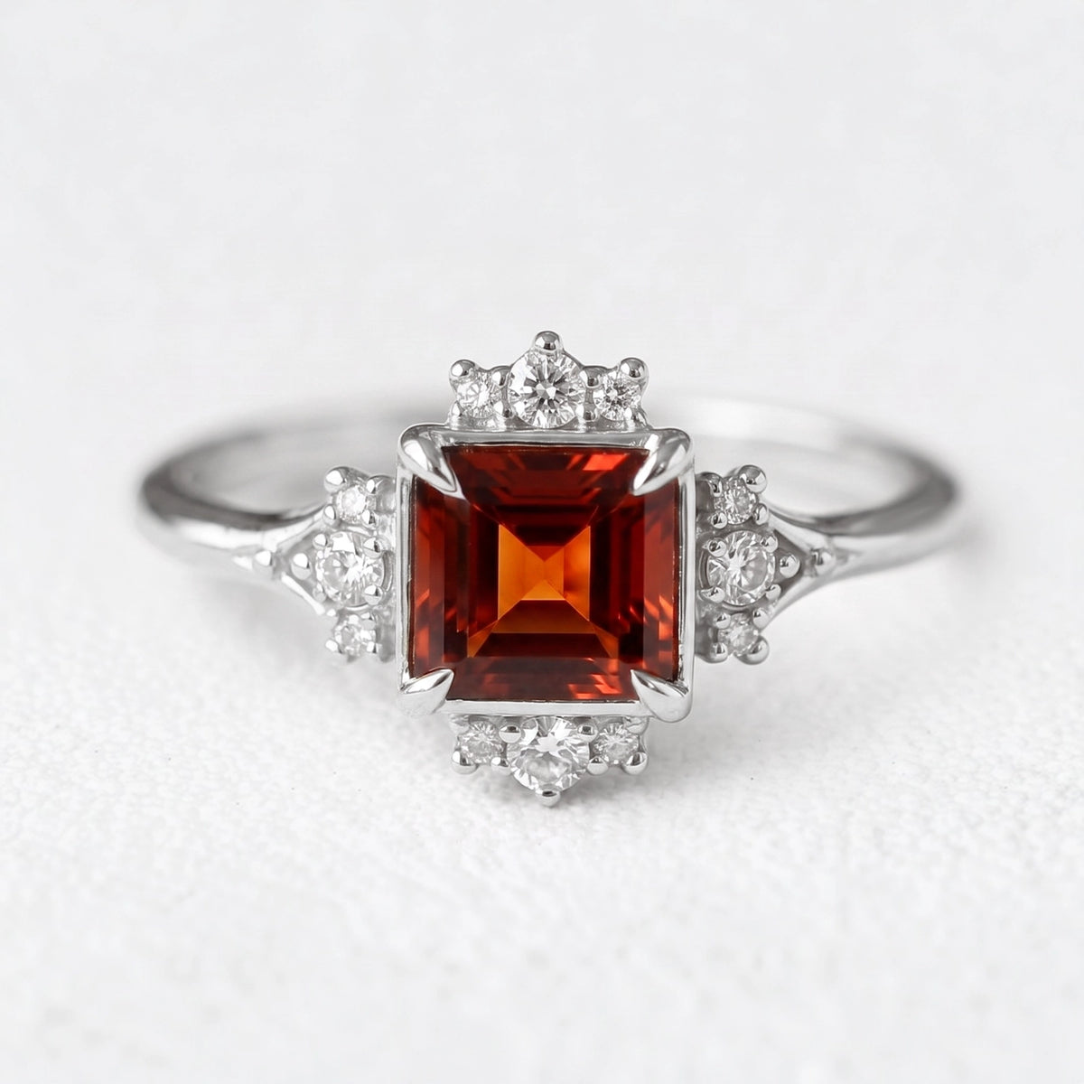 Victorian Ember | Square Cut Red Garnet Engagement Ring
