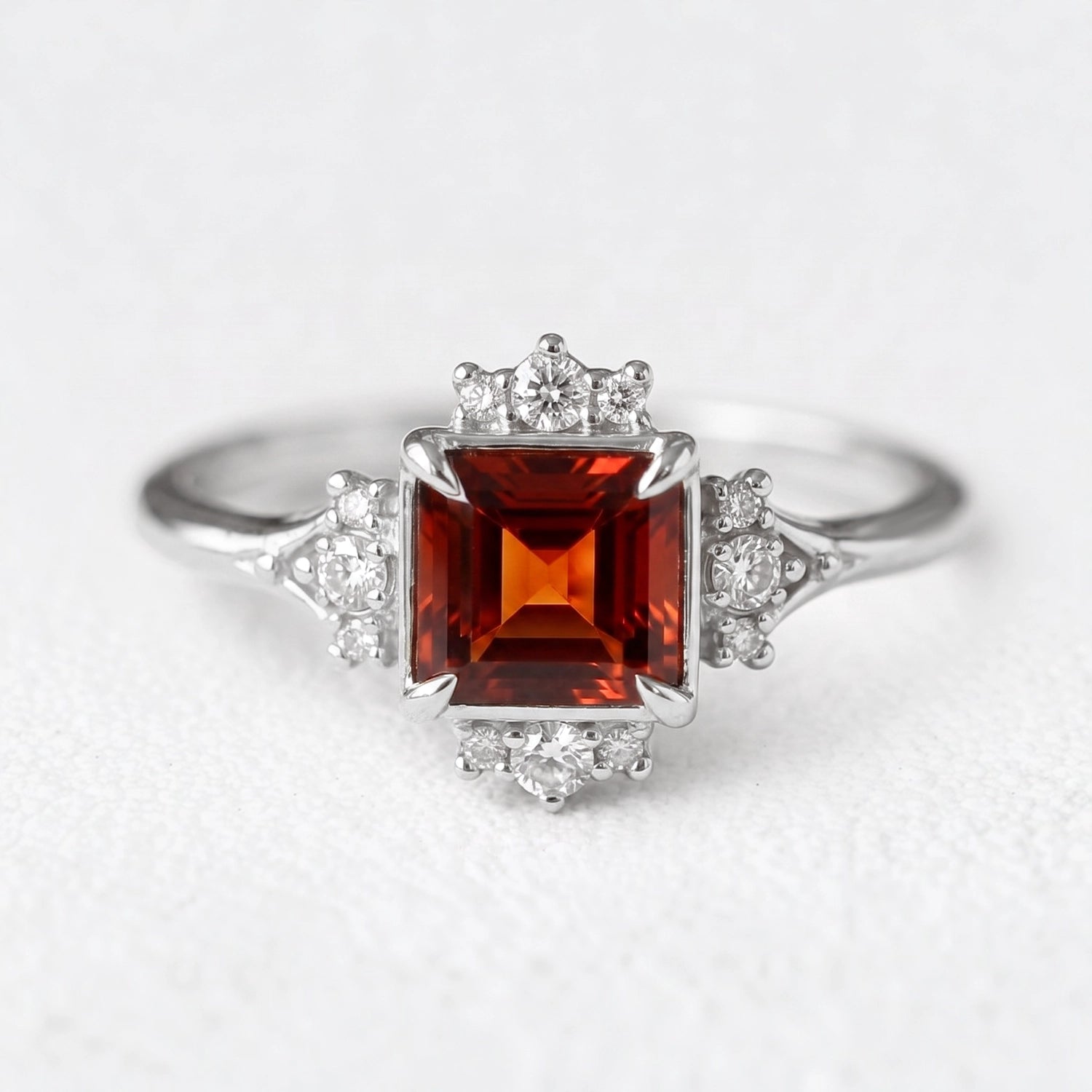 Victorian Ember | Square Cut Red Garnet Engagement Ring