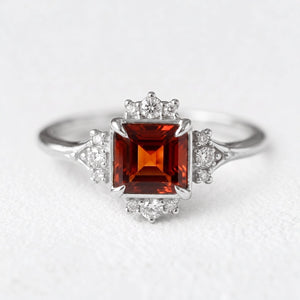 Victorian Ember | Square Cut Red Garnet Engagement Ring