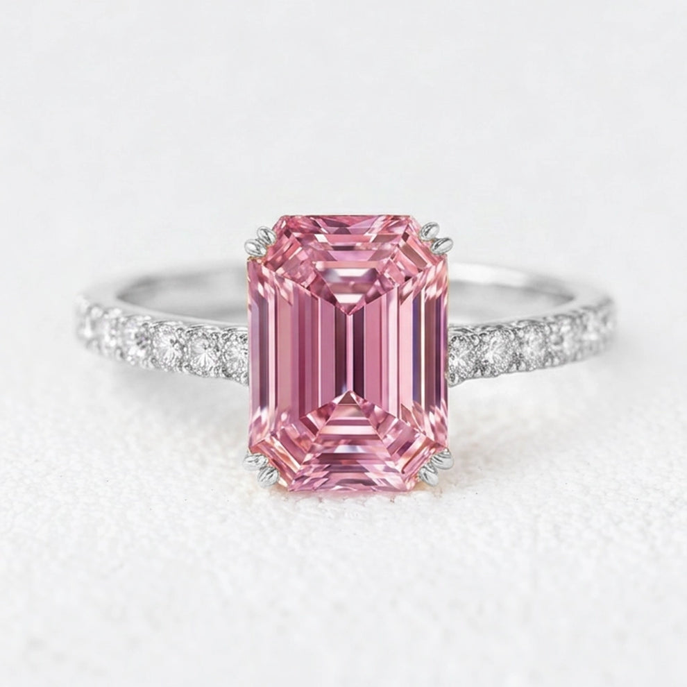 Celia‘s Grace | 2CT Emerald Cut Pink Sapphire Engagement Ring