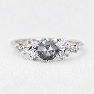 Isadora’s Solstice | Round Salt & Pepper Diamond Cluster Engagement Ring