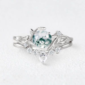 Genevieve’s Garden | Round Moss Agate Leafy Bridal Set 2pcs