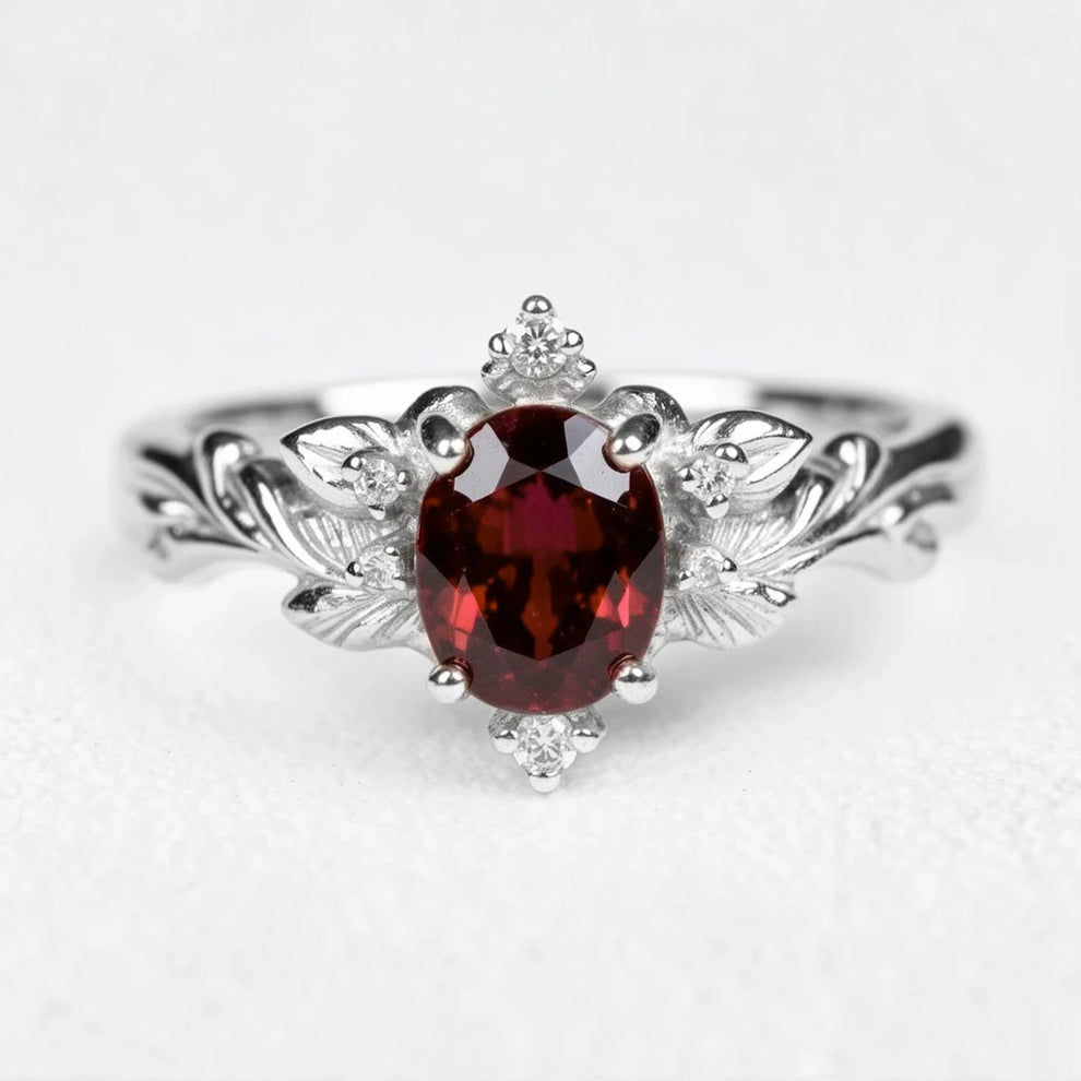 Aurora‘s Crimson | 1.5CT Oval Garnet Vintage Engagement Ring