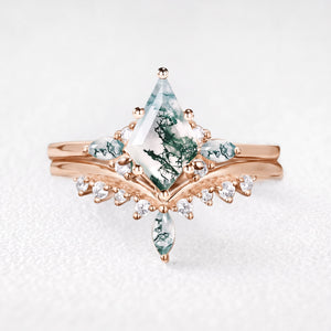 Cordelia’s Bower | Kite Cut Moss Agate Cluster Chevron Bridal Duo