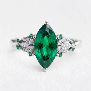 Alexandria’s Regalia | 2CT Marquise Emerald Vintage Engagement Ring
