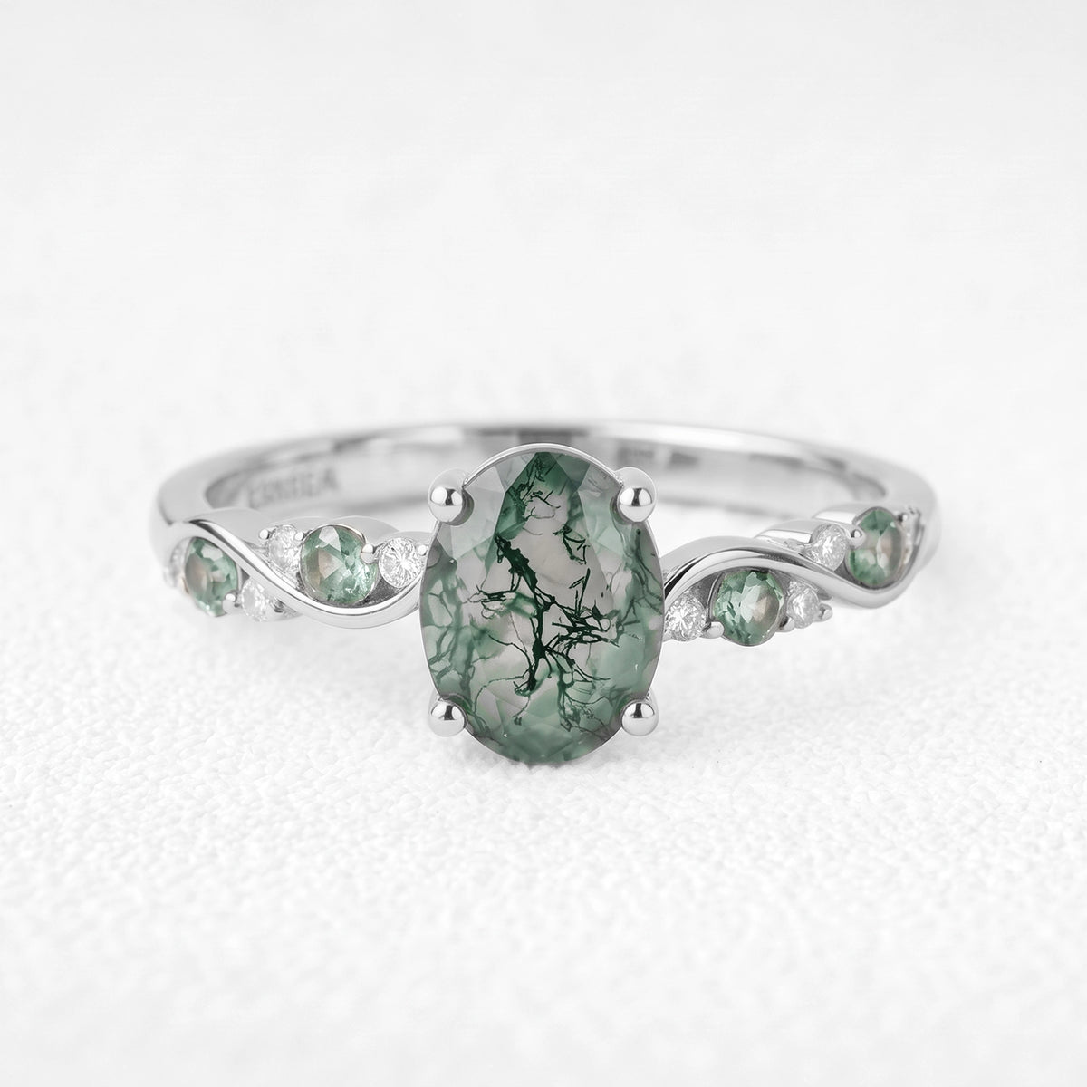 Flora’s Sprig | Oval Cut Moss Agate Engagement Ring