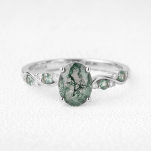 Flora’s Sprig | Oval Cut Moss Agate Engagement Ring