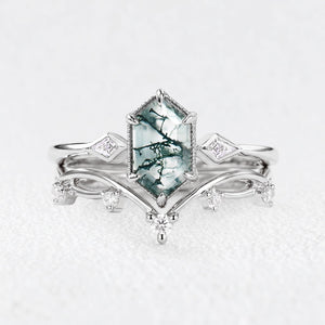 Isadora’s Verdant | Hexagon Moss Agate Trilogy Bridal Duo