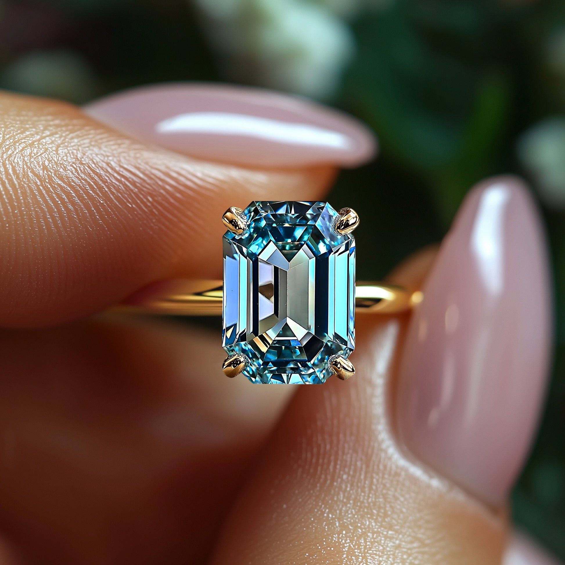 Keira 4CT Emerald Cut Blue Gemstone Ring