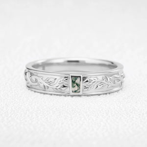 Orion’s Keystone | Baguette-Cut Moss Agate Men’s Band