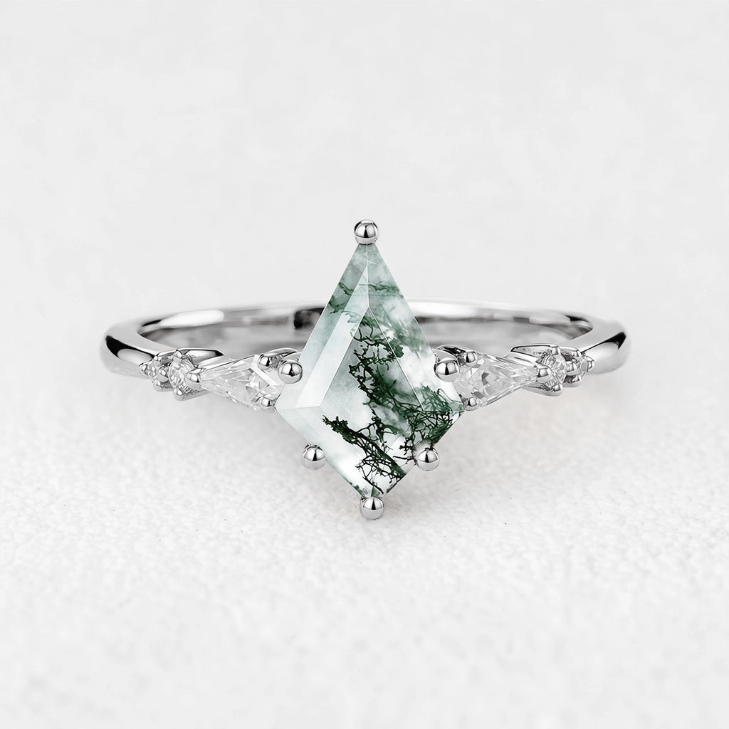 Isadora’s Gilded | Classic Kite Moss Agate Engagement Ring