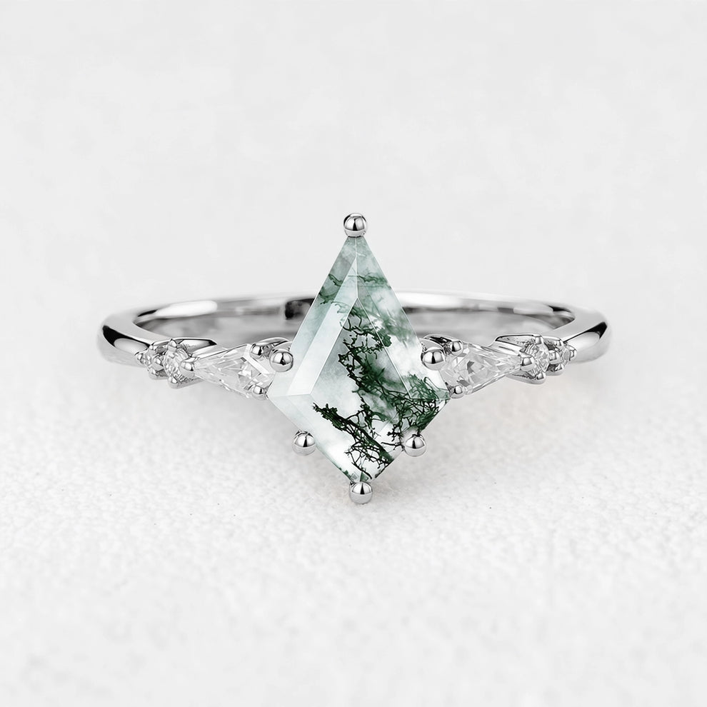 Isadora’s Gilded | Classic Kite Moss Agate Engagement Ring