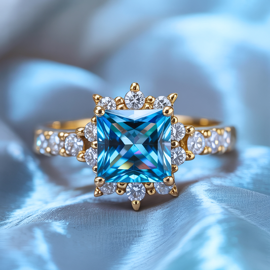 Caterina 1CT Princess Cut Blue Moissanite Ring