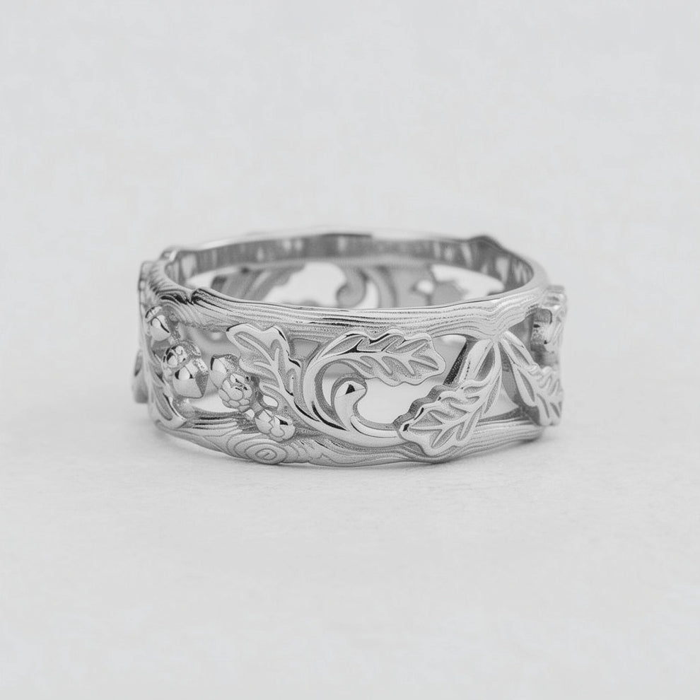 The Airy Grove | An Openwork Wide Band of Oak & Acorn.