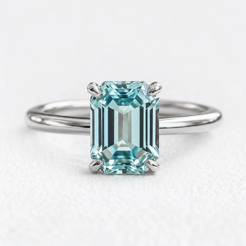 Celia’s Lodestar | 3CT Emerald Cut Aqua Sapphire Solitaire Engagement Ring