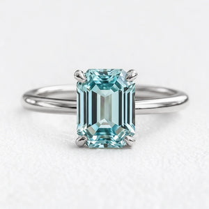 Celia’s Lodestar | 3CT Emerald Cut Aqua Sapphire Solitaire Engagement Ring