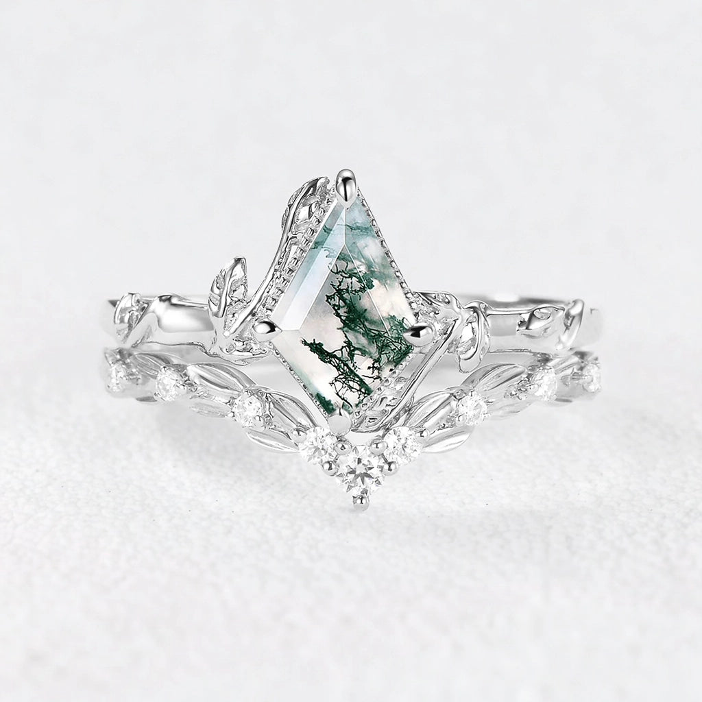 Sylvie’s Grove | Classic Moss Agate Leafy Bridal Set 2pcs.