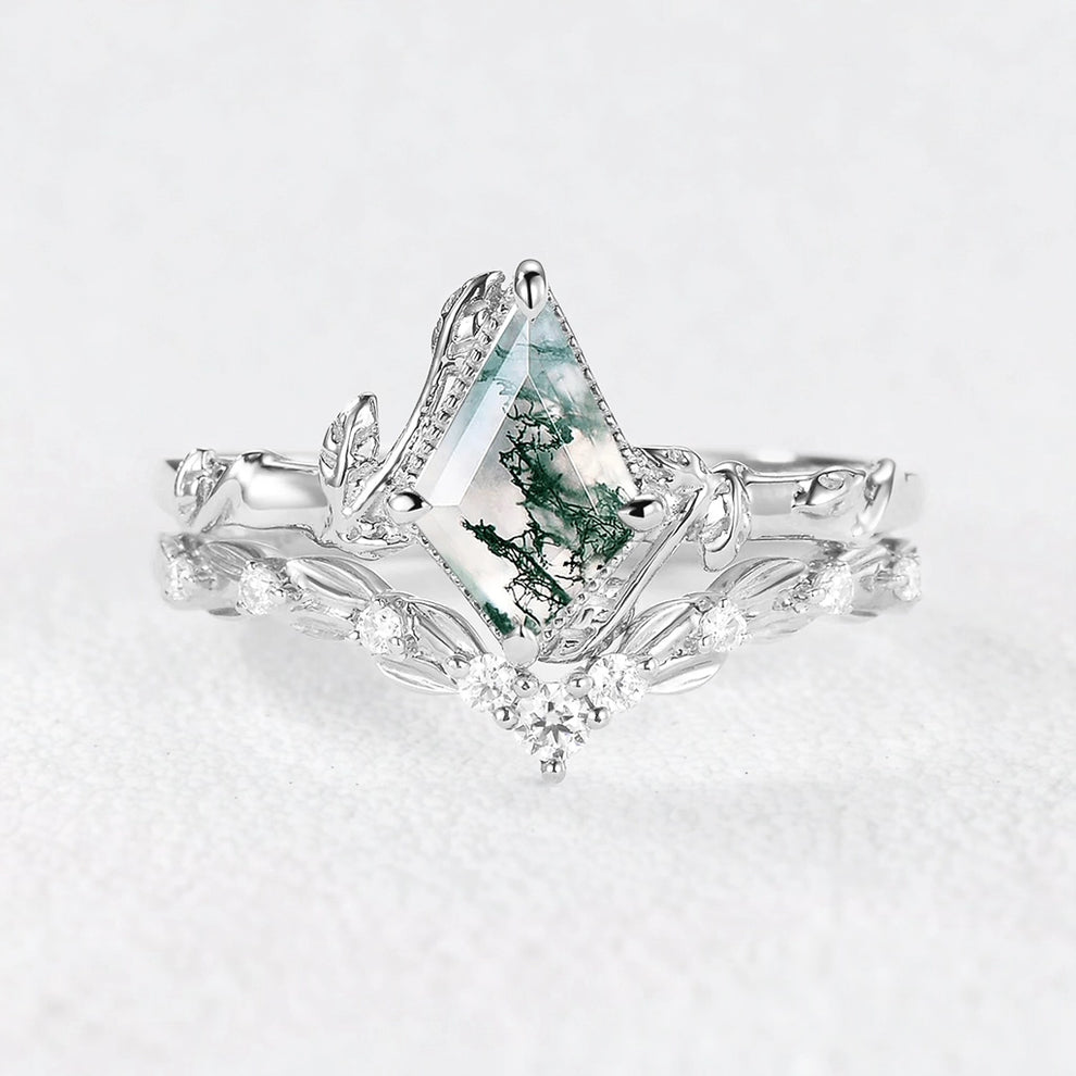 Sylvie’s Grove | Classic Moss Agate Leafy Bridal Set 2pcs.
