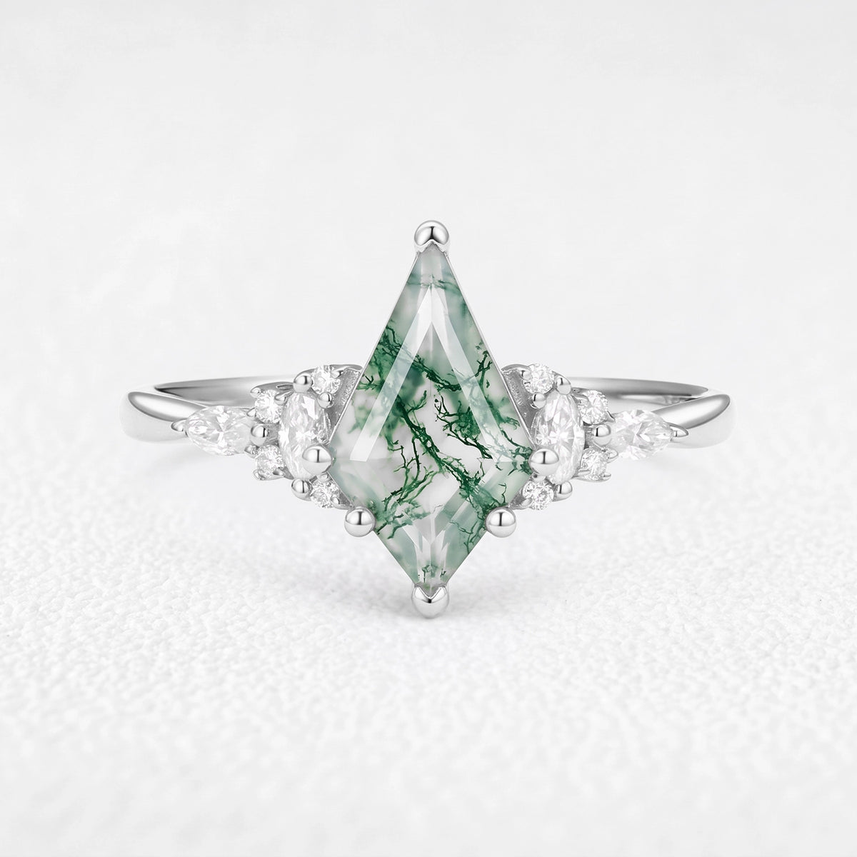 Sylvie’s Thistle | Vintage Kite Cut Moss Agate Cluster Engagement Ring