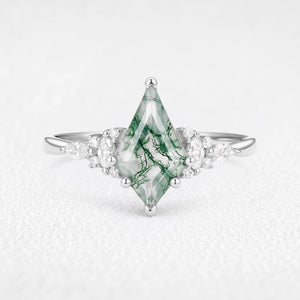 Sylvie’s Thistle | Vintage Kite Cut Moss Agate Cluster Engagement Ring
