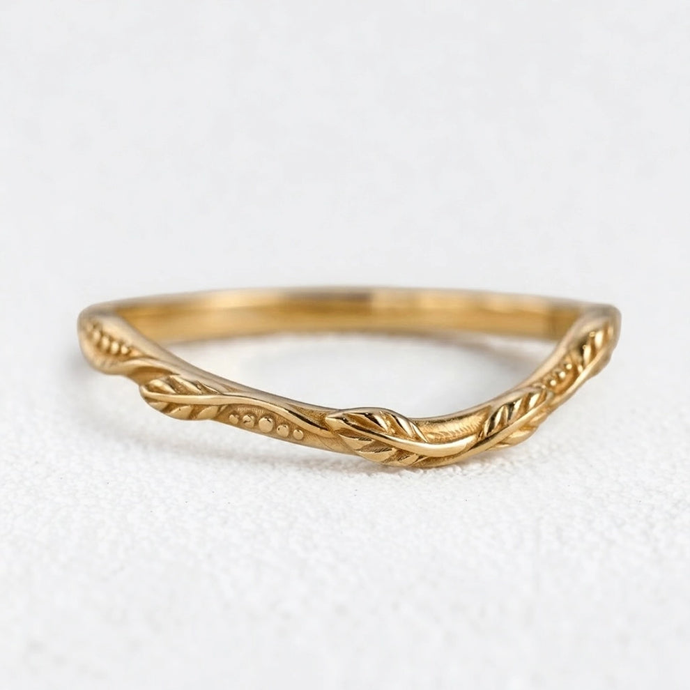 The Intertwined Wedding Set – Sandblasted Branch & Curved Vine Bands.