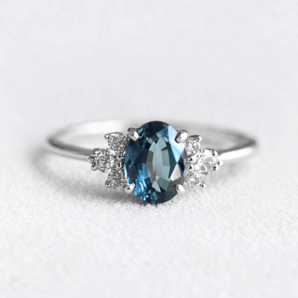 Celestine’s Eternity | Oval Blue Sapphire Eternity Engagement Ring.