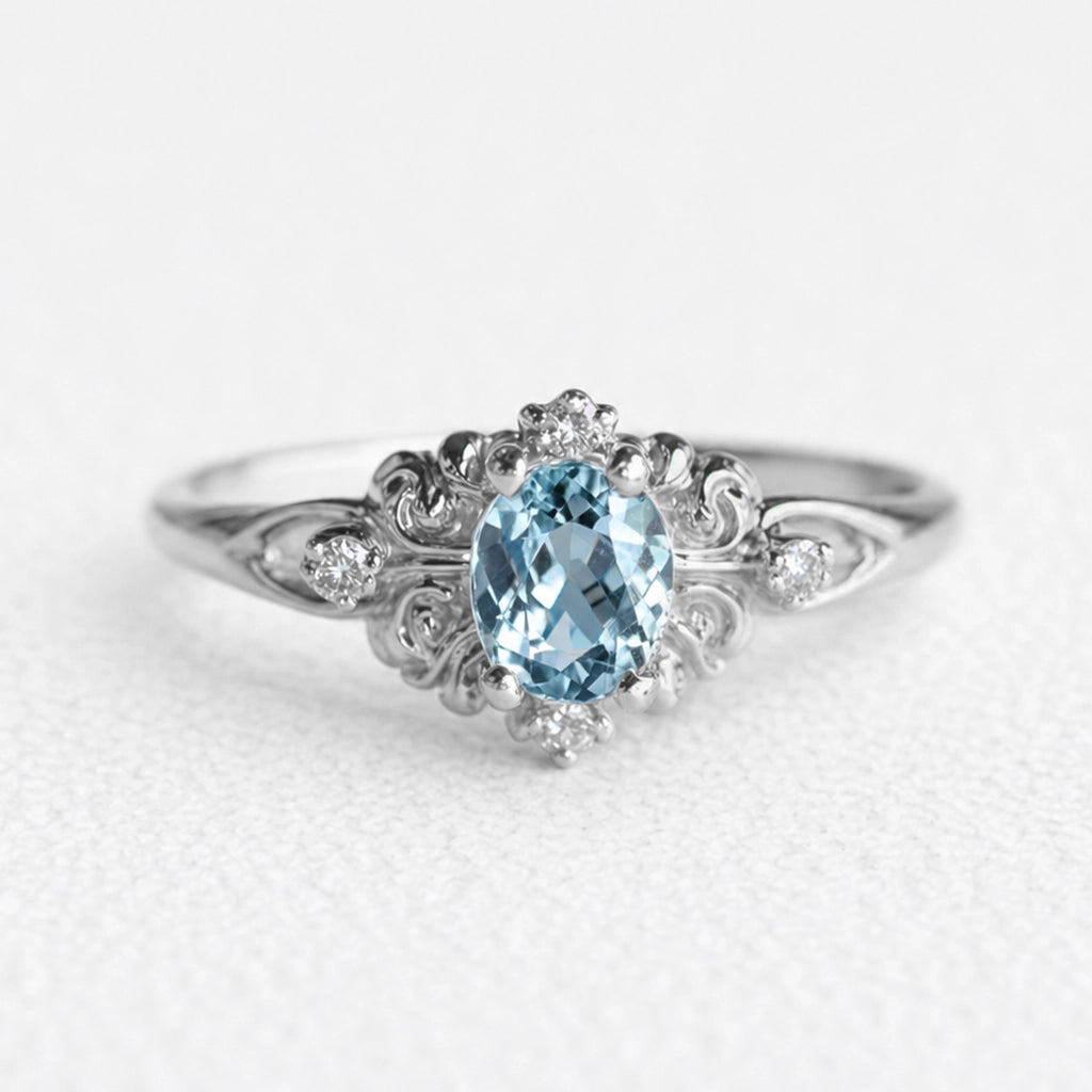 Marina’s Keepsake | Oval Cut Aquamarine Vintage Engagement Ring.