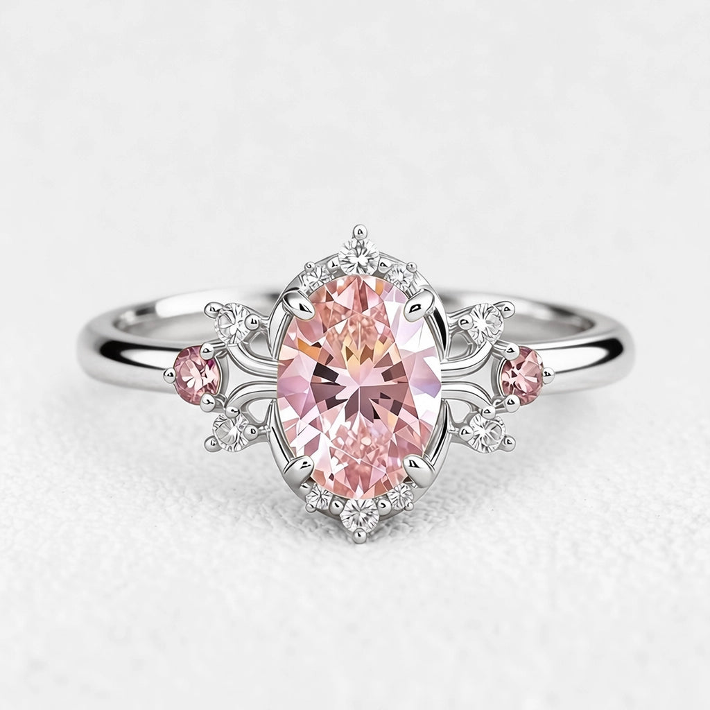 Elysia’s Dawn | Oval Pink Sapphire Vintage Engagement Ring