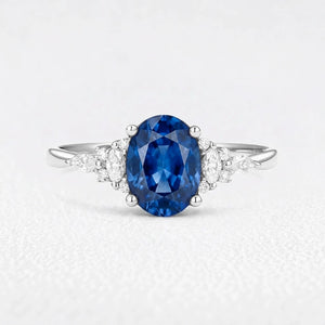 Alexandria‘s Coronet | 1.5CT Classic Oval Blue Sapphire Engagement Ring