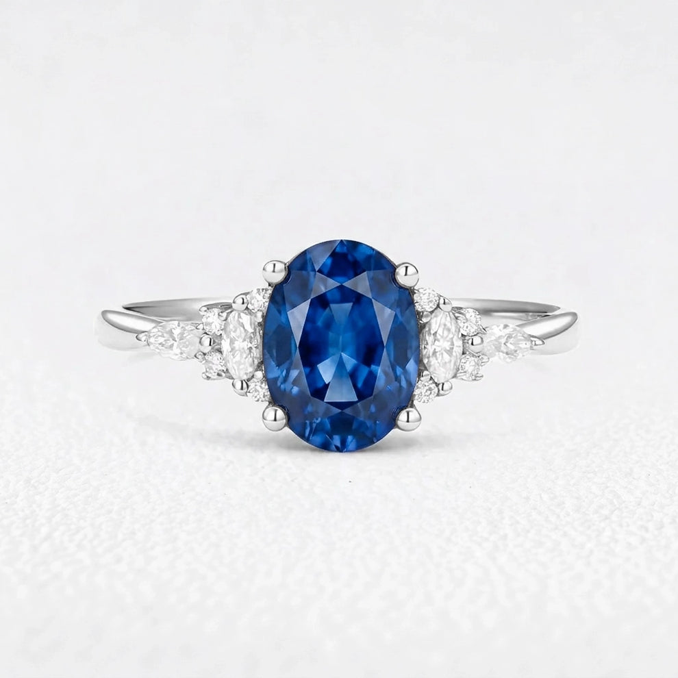 Alexandria‘s Coronet | 1.5CT Classic Oval Blue Sapphire Engagement Ring
