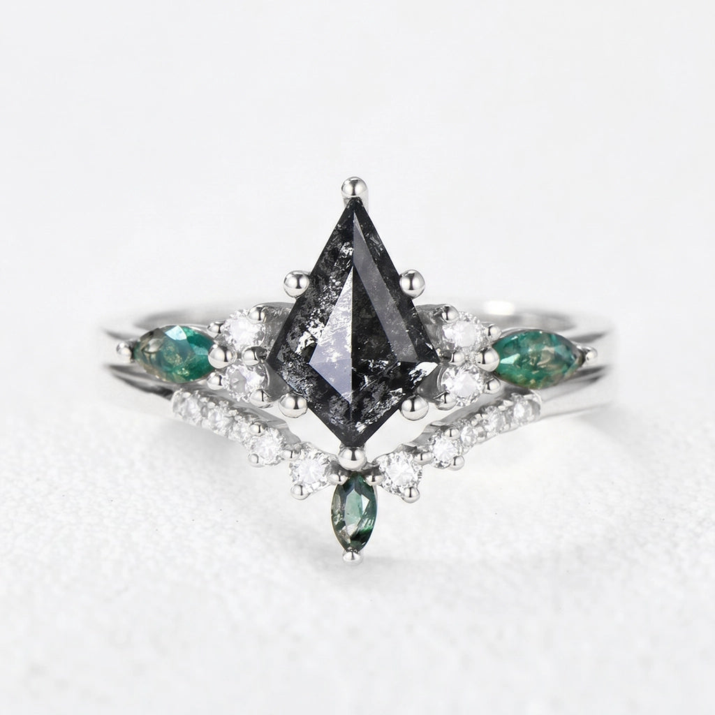 Astrid's Constellation | 1CT Kite Salt & Pepper Diamond Cluster Bridal Set 2pcs