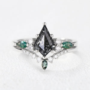 Astrid's Constellation | 1CT Kite Salt & Pepper Diamond Cluster Bridal Set 2pcs