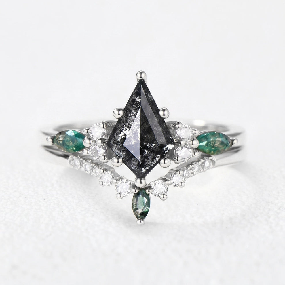 Astrid's Constellation | 1CT Kite Salt & Pepper Diamond Cluster Bridal Set 2pcs