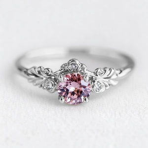 Aurelia’s Blossom | Round Rose Quartz Floral Halo Ring