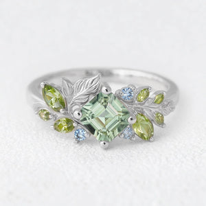 Flora’s Foliage | Mint Green Tourmaline & Birthstone Leaf Engagement Ring