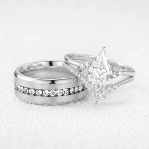 Aurora‘s Orbit | 1.5CT Kite Diamond Chevron & Eternity Band Couple Set 3pcs