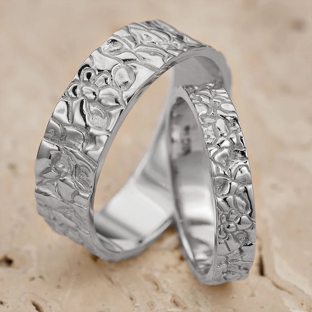 The Bedrock Set | His & Hers Rock Textured Wedding Band.
