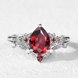 Scarlett’s Twig | Vintage Pear Red Ruby & Diamond Floral Bridal Set 2pcs.