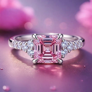 Mia's Charm | Asscher Cut Pink Sapphire & Moissanite Ring.